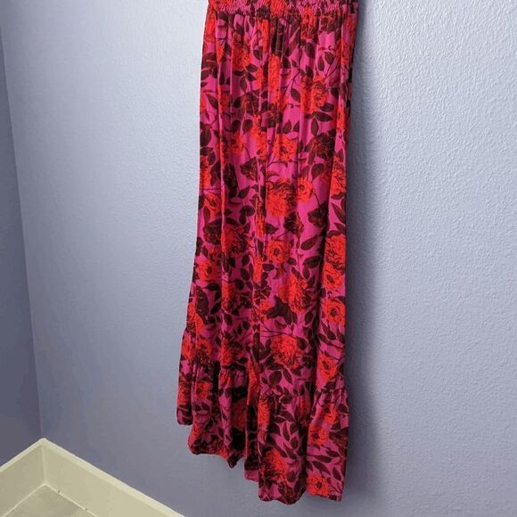 Abel the Label Dress Hi/Low Smocked Flutter Sleeve Red Pink Black Floral XSmall - Picture 11 of 11